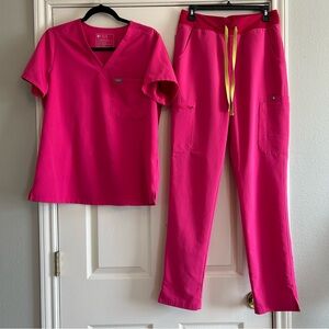 FIGS - Scrub SET- Shocking Pink - Catarina Top (M) - Yola High Waisted (M/Tall)